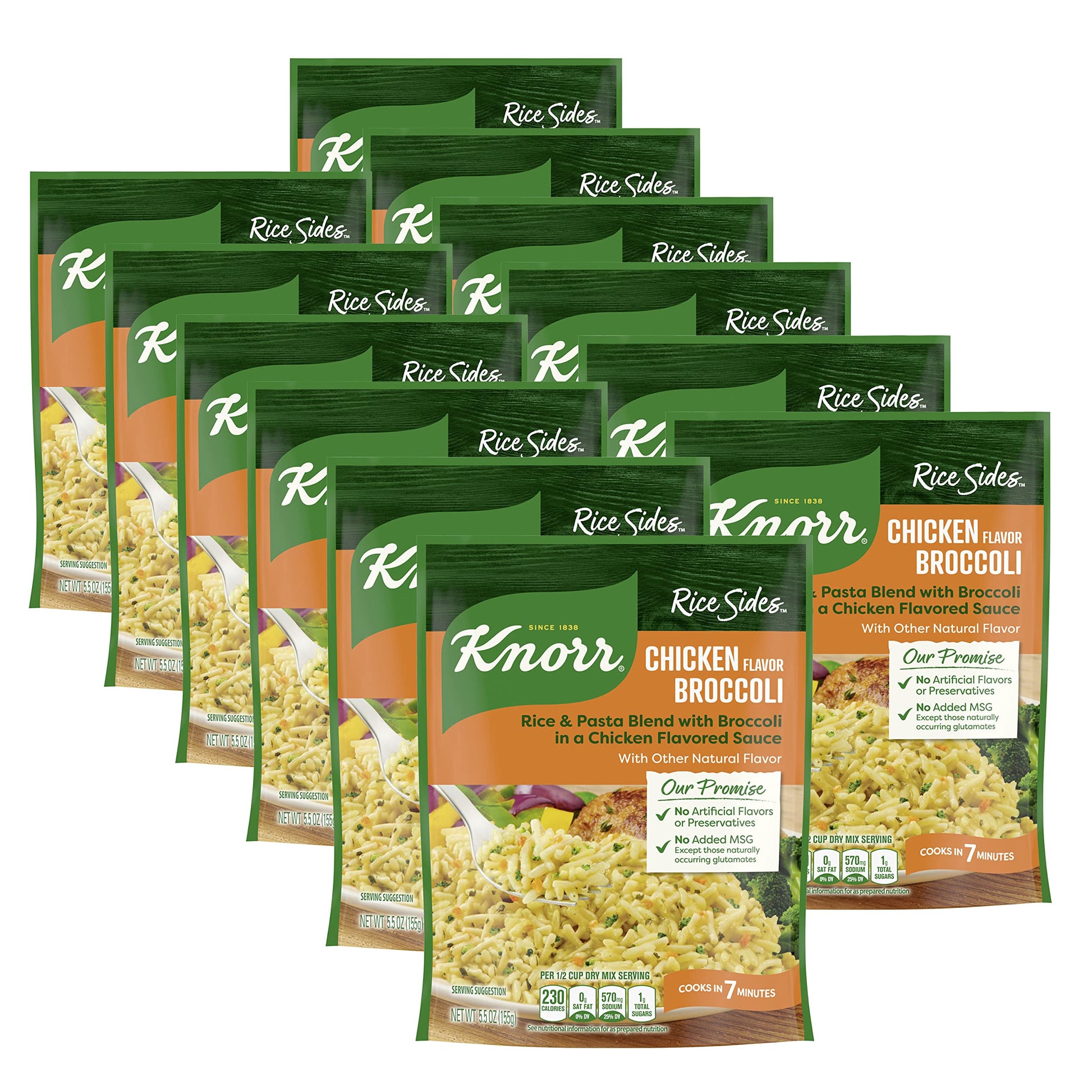 Knorr Rice Sides Chicken Broccoli Rice Dish, 5.5 Oz, Pack of 12, No Artificial Flavors, No Preservatives, No Added MSG
