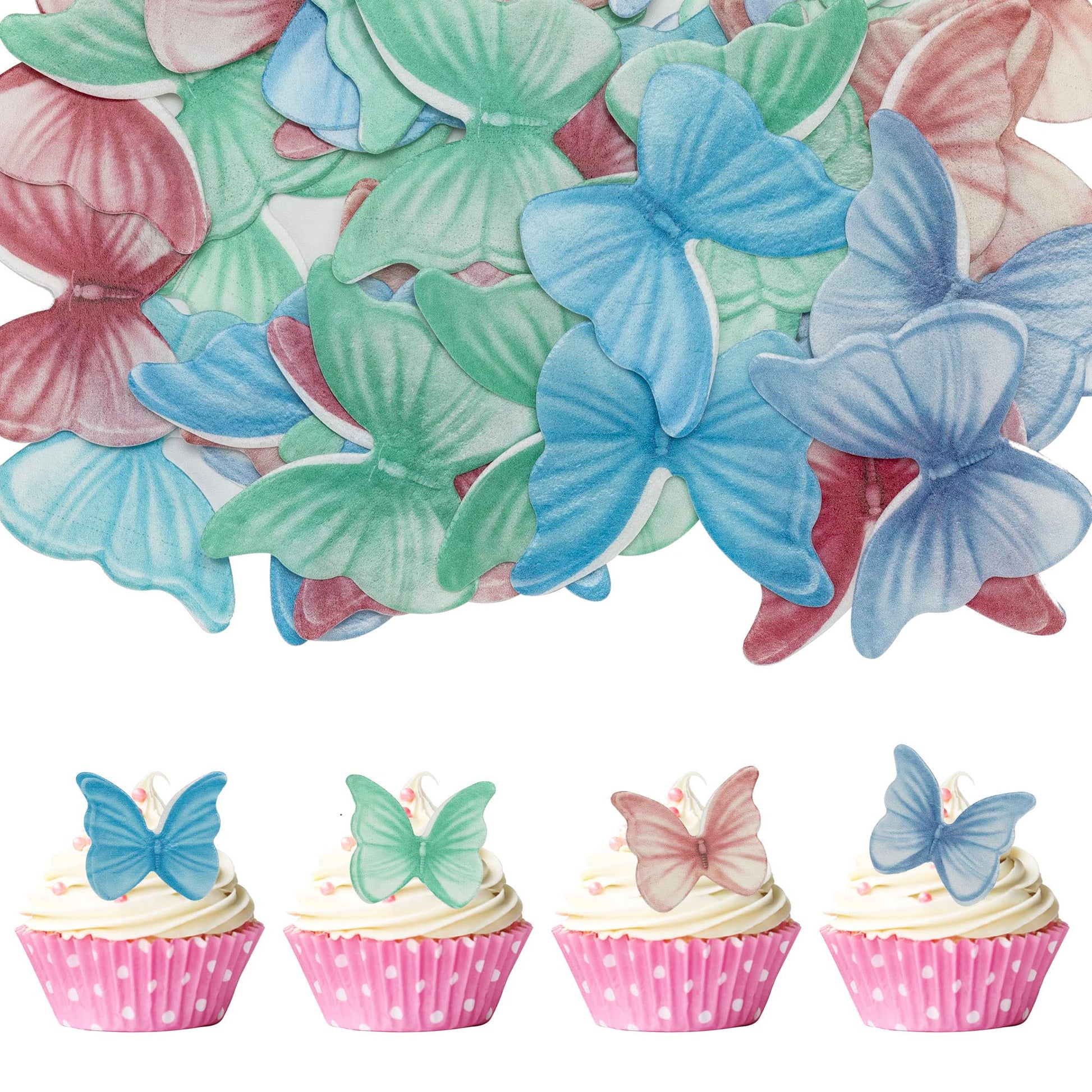 Gyufise 48Pcs Edible Butterfly Cupcake Toppers WaterColor Butterfly Cake Decorations Wafer Paper Butterfly Dessert Decoration fo