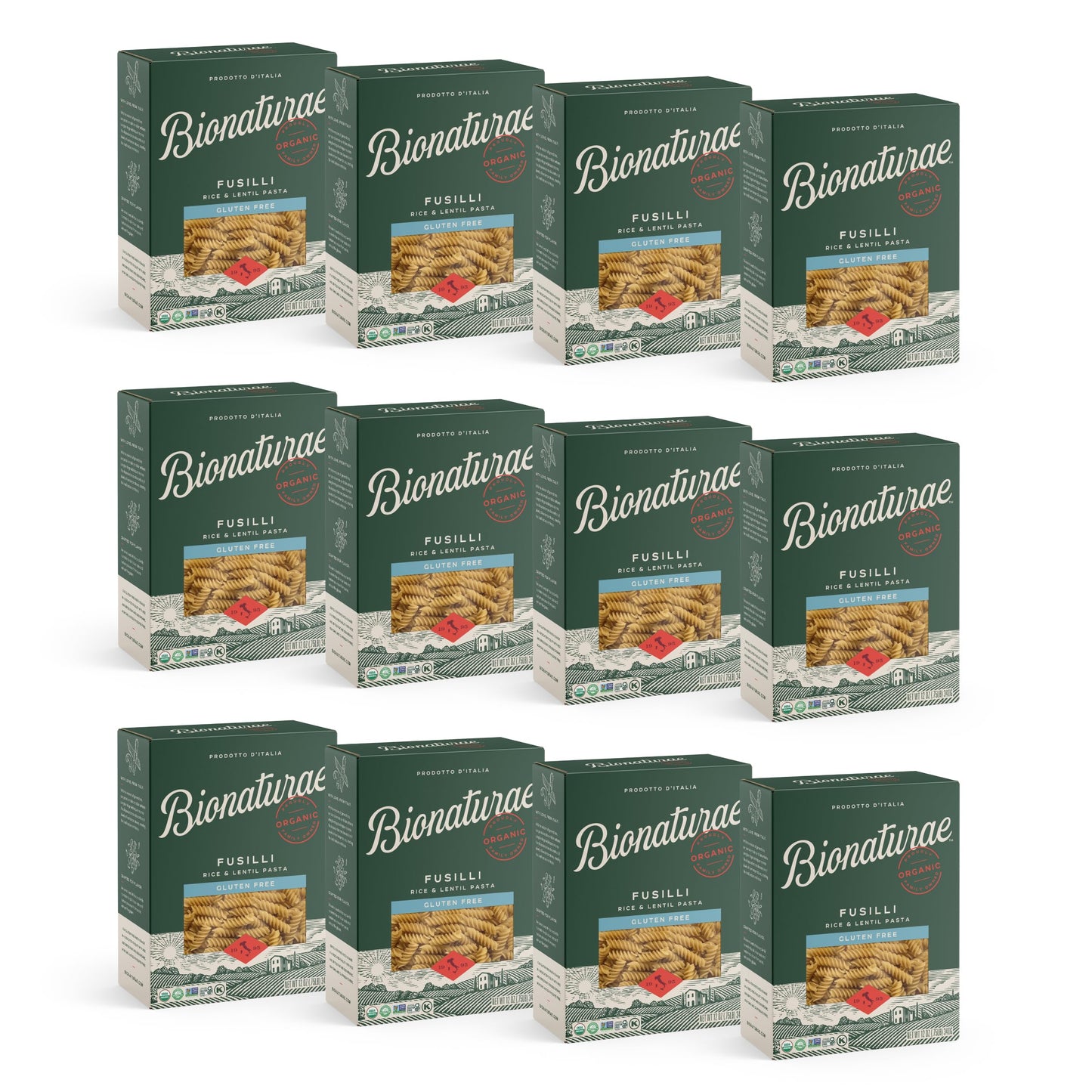 bionaturae Fusilli Pasta Noodles, Gluten Free Organic Rice & Lentil, Kosher Certified, 12 Oz (Pack of 12)
