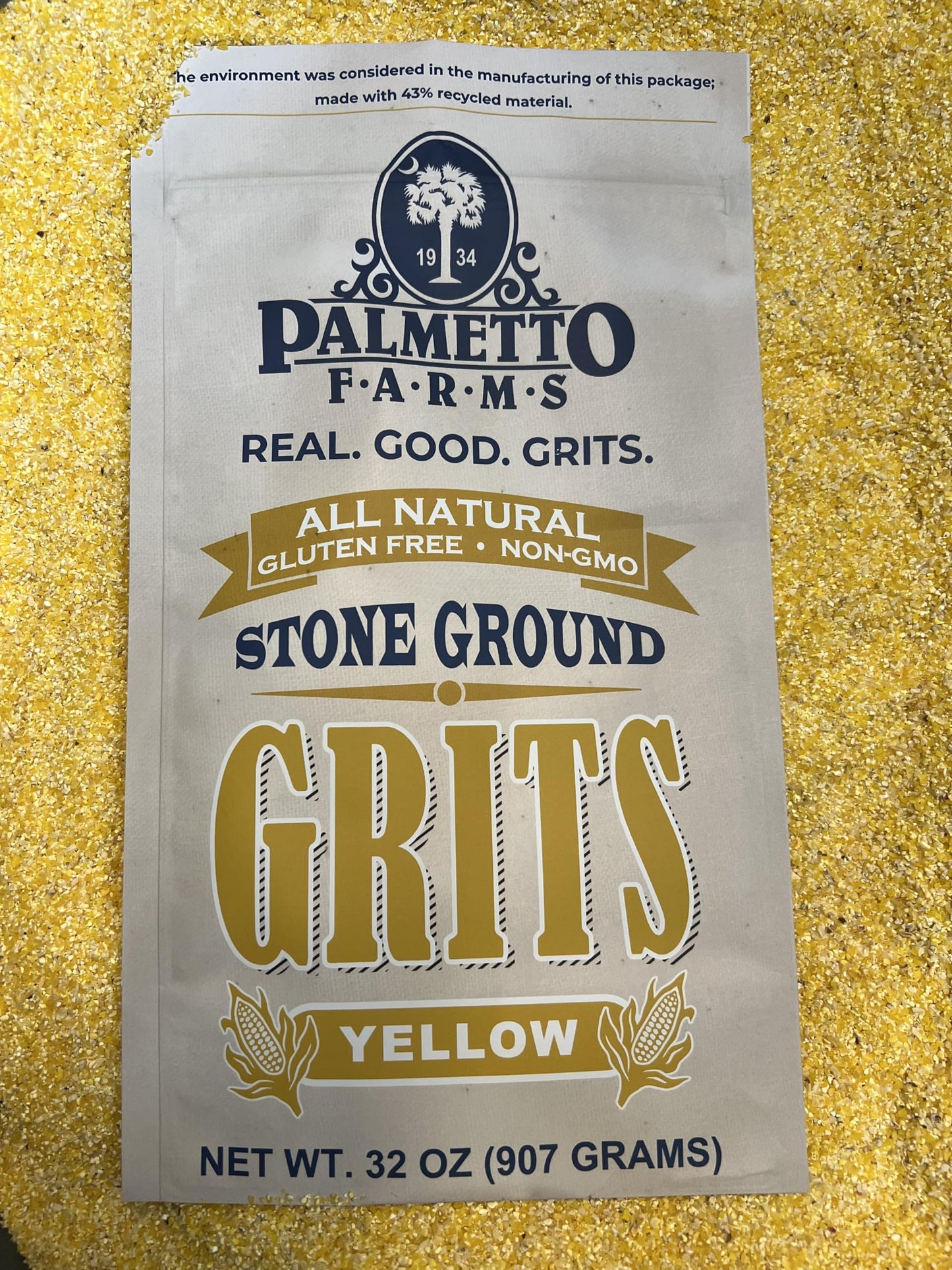 Palmetto Farms Stone Ground Yellow Grits, 32 Ounce - Gluten-Free, Non-GMO, Southern Style Cooking
