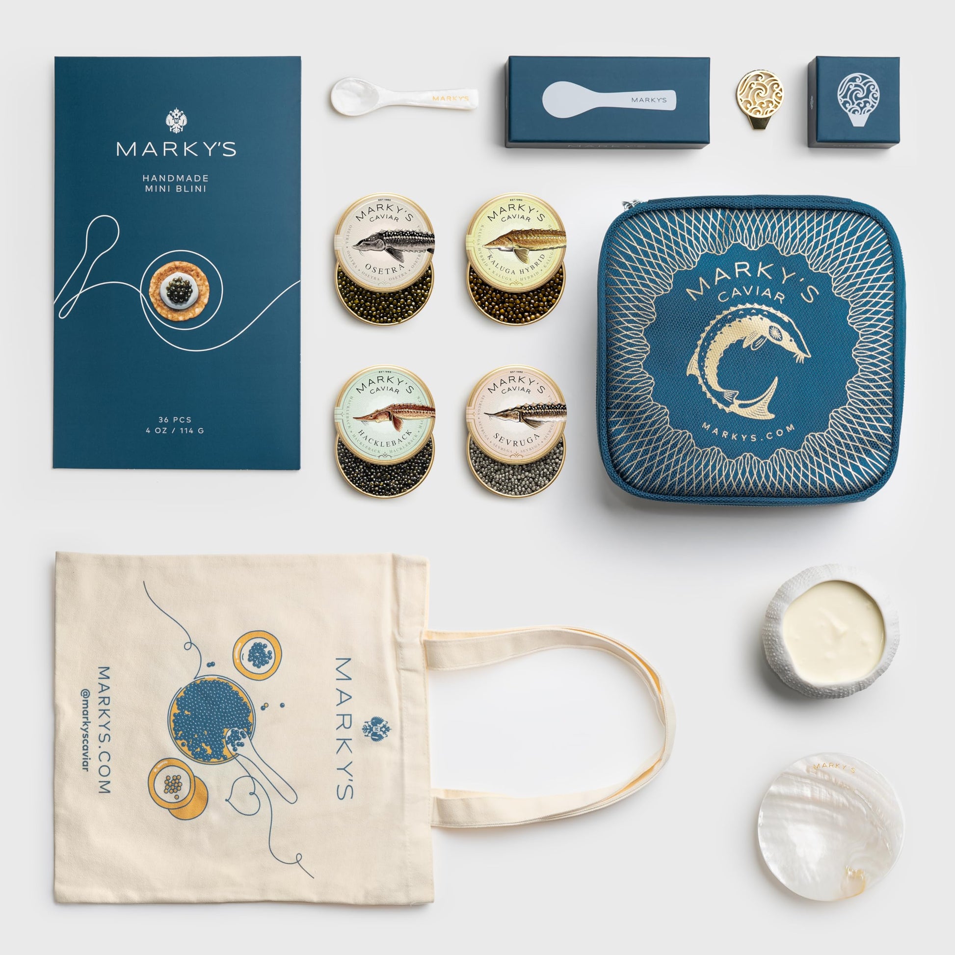 MARKYS Caspian Caviar Gift Set - 1 oz / 28 g (Pack of 4) x Kaluga Hybrid Caviar , Hackleback Caviar, Osetra Caviar, Sevruga Cav