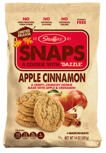 STAUFFERS Apple Cinnamon SNAPS Cookies - 14oz Bag - Apple Cinnamon Flavored Cookies with No High Fructose Corn Syrup, Artificial
