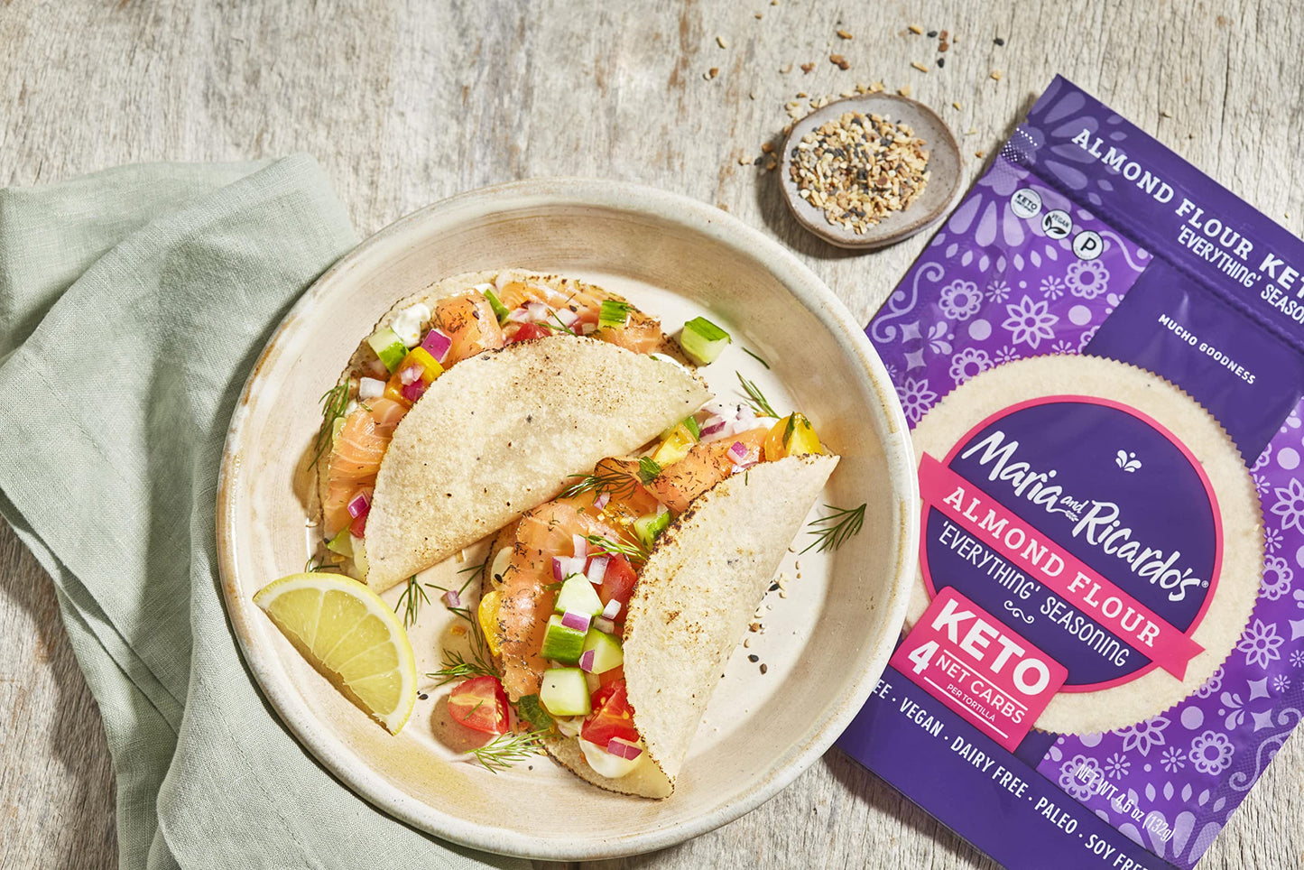 Maria & Ricardo s KETO Tortillas | Almond  Everything Seasoning  | Low Carb | Grain Free | Paleo | Non GMO | Vegan | Gluten F