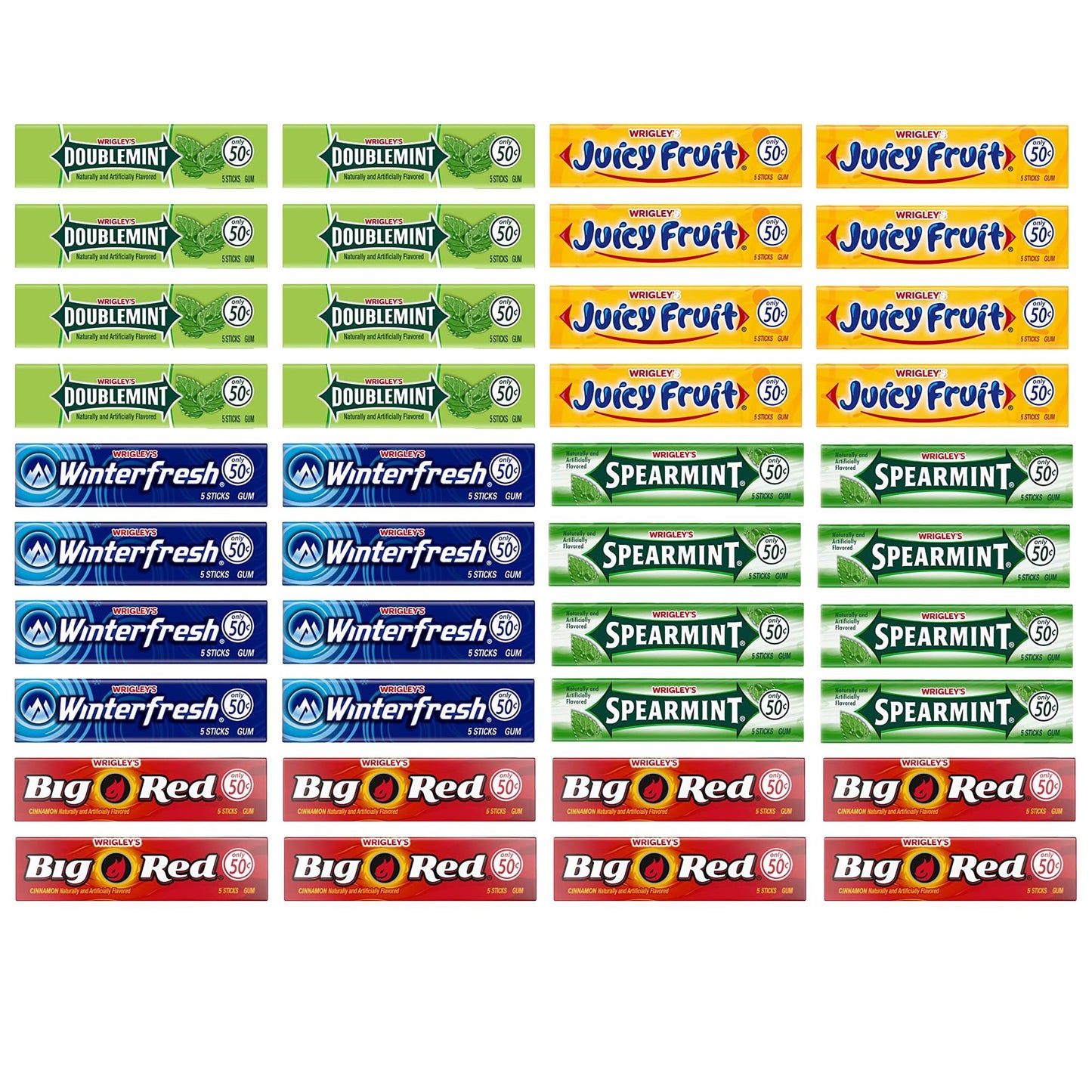 Wrigley'S Chewing Gum Assortment 40 Packs - 8 Packs Of Each (5 Flavors) Doublemint, Spearmint, Juicy Fruit, Big Red, Winterfresh