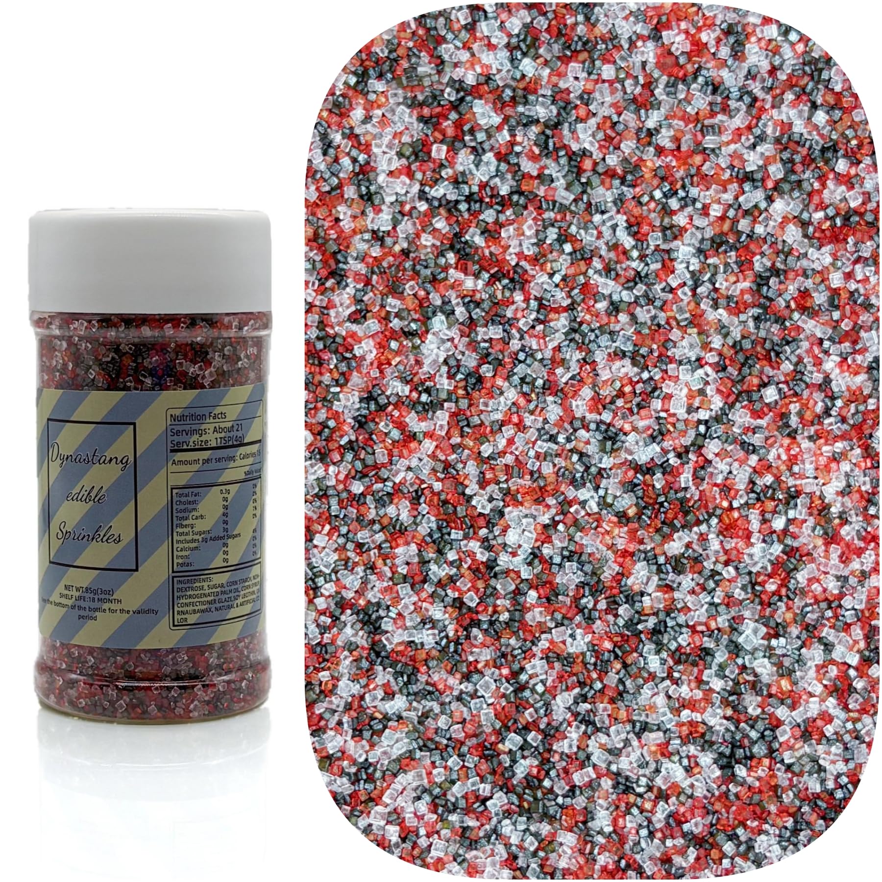 Dynastang Red & Black & White Sanding Sugar Sprinkles Edible Sugar Crystals Cake Decoration Cupcake Toppers Cookie Decorating Pe