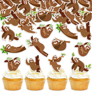 42Pcs Edible Cupcake Toppers Wafer Paper Sloth Animal Cupcake Toppers Drink Topper Dessert Muffin Cake Picks Cake Decoration for