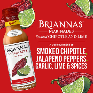 BRIANNAS Smoked Chipotle Lime Marinade - Gluten Free, Vegan - 12 oz Bottles, 6 Pack