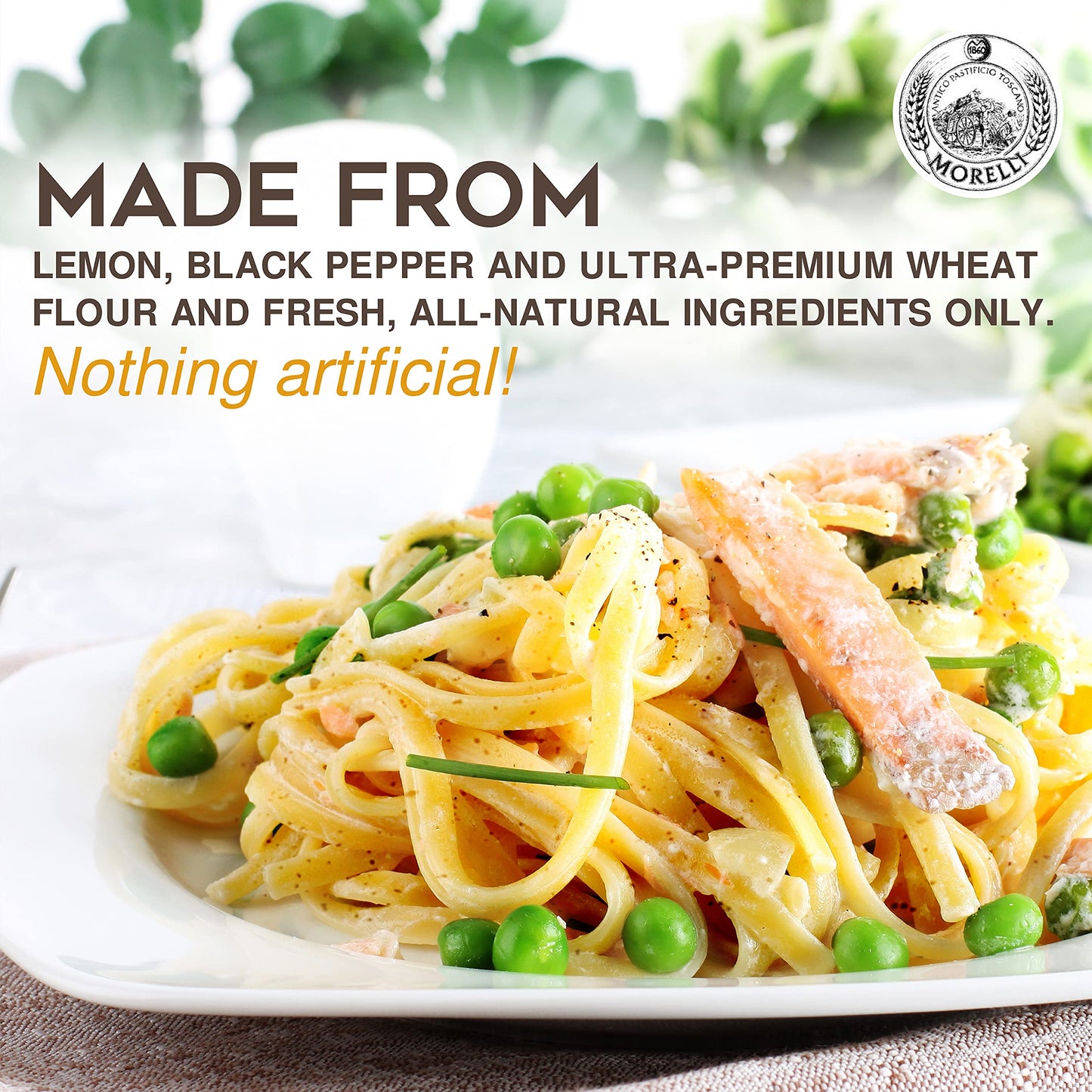 Morelli Lemon Pepper Linguine Pasta With Wheat Germ - Linguine Organic Pasta - Naturally Flavored Pasta Made In Italy - Imported