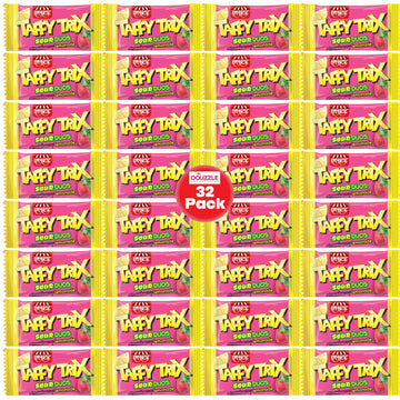 Douzzle Taffy Trix Candy Mini Bars, Sour Duos Strawberry & Lemonade (32 Count, Pack Of 1) Individually Wrapped Candies, Birthday