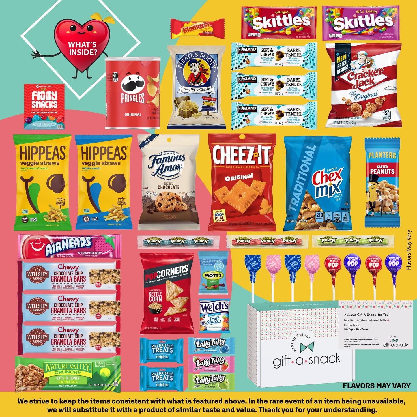 Gift A Snack - Holiday  Christmas Stocking Stuffer Snack Box Variety Pack Care Package + Greeting Card (40 Count) Birthday Sweet  Gift Basket  Candies Chips ers Bars