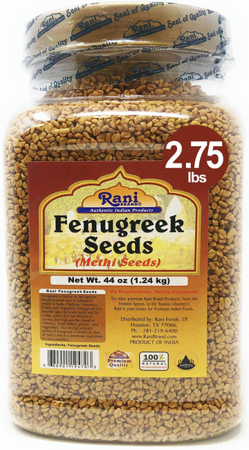 Rani Fenugreek (Methi) Seeds Whole 44oz (2.75lbs) 1.24kg Bulk PET Jar, Trigonella foenum graecum ~ All Natural | Vegan | Gluten 