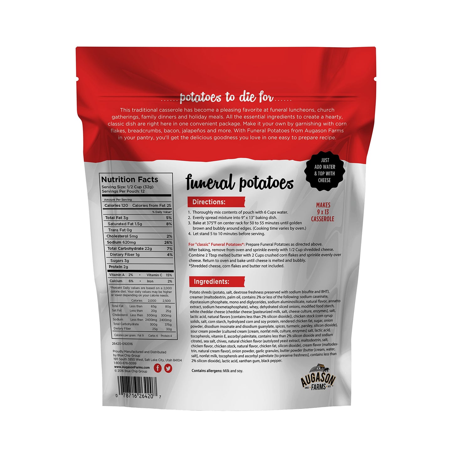 Augason Farms Funeral Potatoes Pouch, Emergency Food Supply, Everyday Meals, 12 Servings