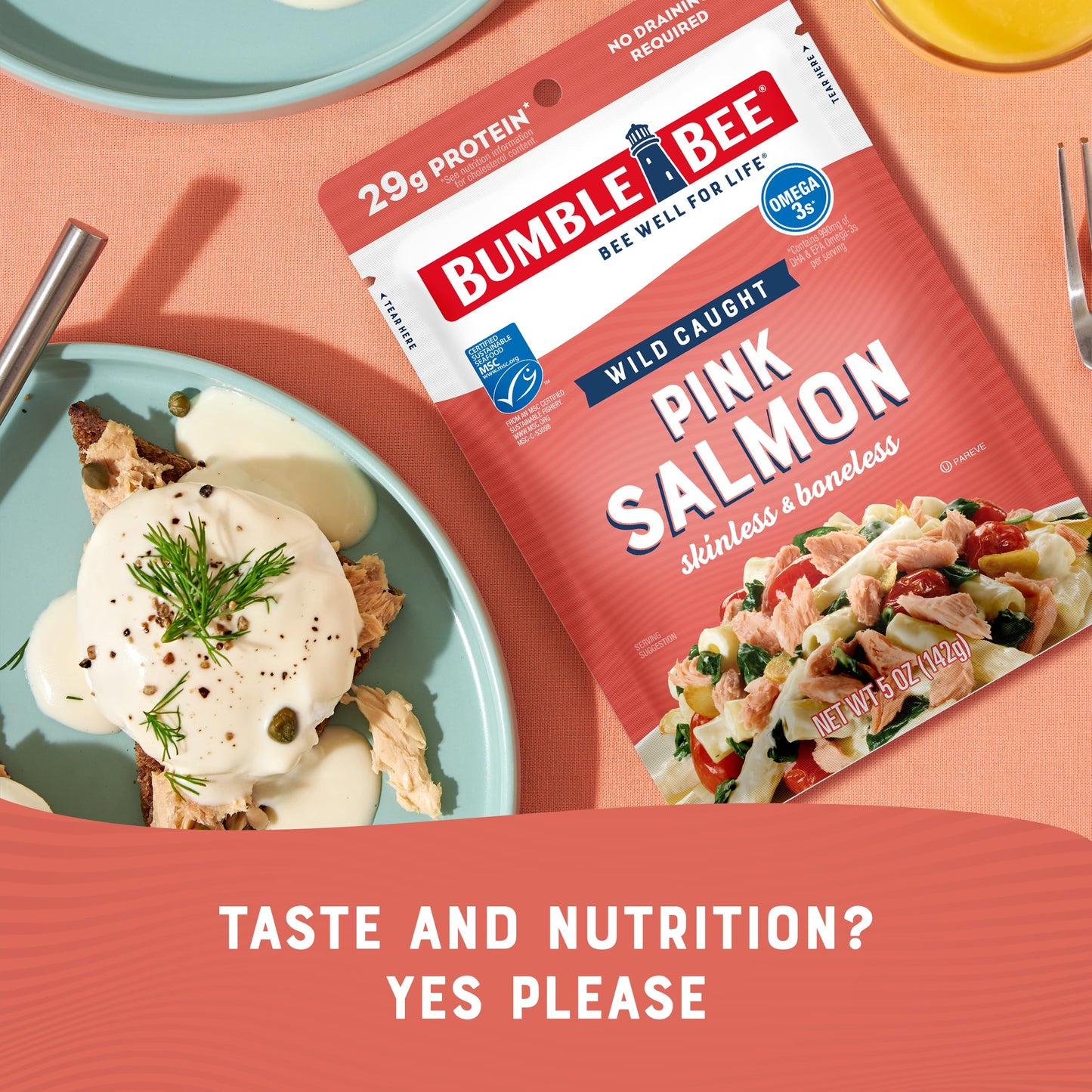 Bumble Bee Skinless & Boneless Pink Salmon, 5 oz Pouch (Pack of 12) - 29g Protein, Gluten Free, Kosher, MSC Certified