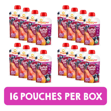 Happy Tot Organics Stage 4 Baby Food Pouches, Gluten Free, Vegan Snack, Superfoods Fruit & Veggie Puree, Pears, Blueberries, Bee