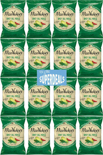 Kettle Cooked Potato Chips By Miss Vickie'S Value Pack Bundled By Superdeals | 1.375 Oz Bag | Spicy Dill Pickle | Pack Of 16 Wit
