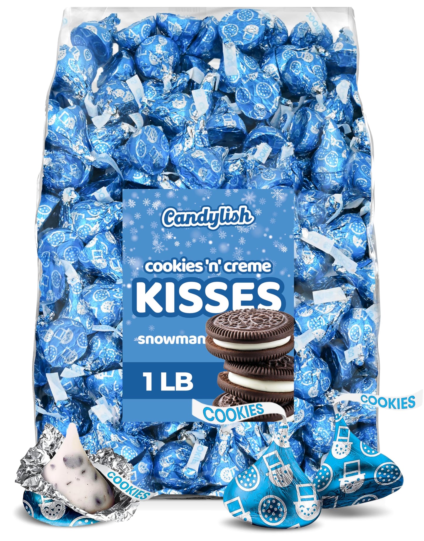 Kisses Cookies And Cream Snowman Foils Candy  1LB Bulk Bag (Approx. 95 Pieces) - Festive Christmas Holiday Chocolates for Gifting  Stocking Stuffers  and Party Favors
