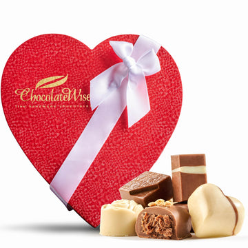 Gourmet Chocolate - Red Milk Chocolate Kosher Heart Box Gift Box Chocolates Shaped Assorted Variety Choco Truffle Gifts Basket 14 Piece