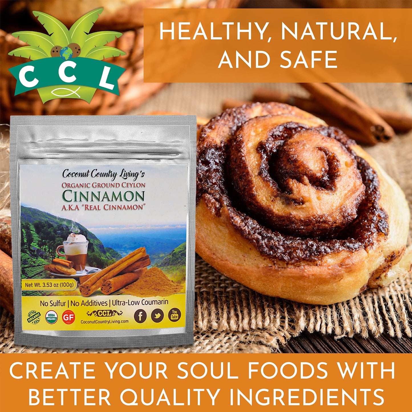 Organic Ceylon Cinnamon Powder 1 Lb - True Raw Ground Sri Lanka Cinnamon Powder - Enhanced Grade Mild, Naturally Sweet Spice For Health & Food - W/Ebook