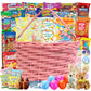 Easter Pink Oval Willow Basket (70 ct) Filled with Treats, Snacks, Candy, Peelable Gummies, Marshmallow Gummies, Bunny and More,