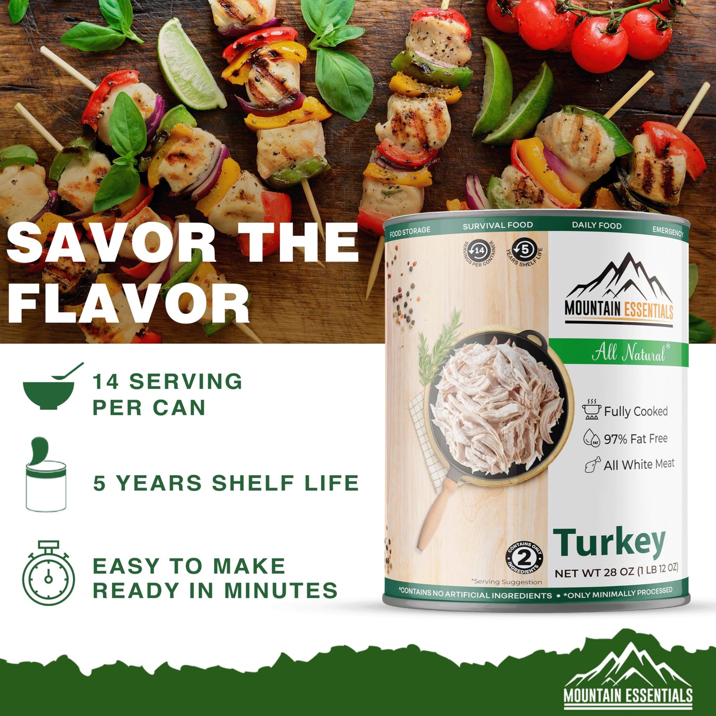 MOUNTAIN ESSENTIALS All Natural Canned Turkey, Fully Cooked, 28 Oz, Pack of 1, Made in USA, 5-Year Shelf Life