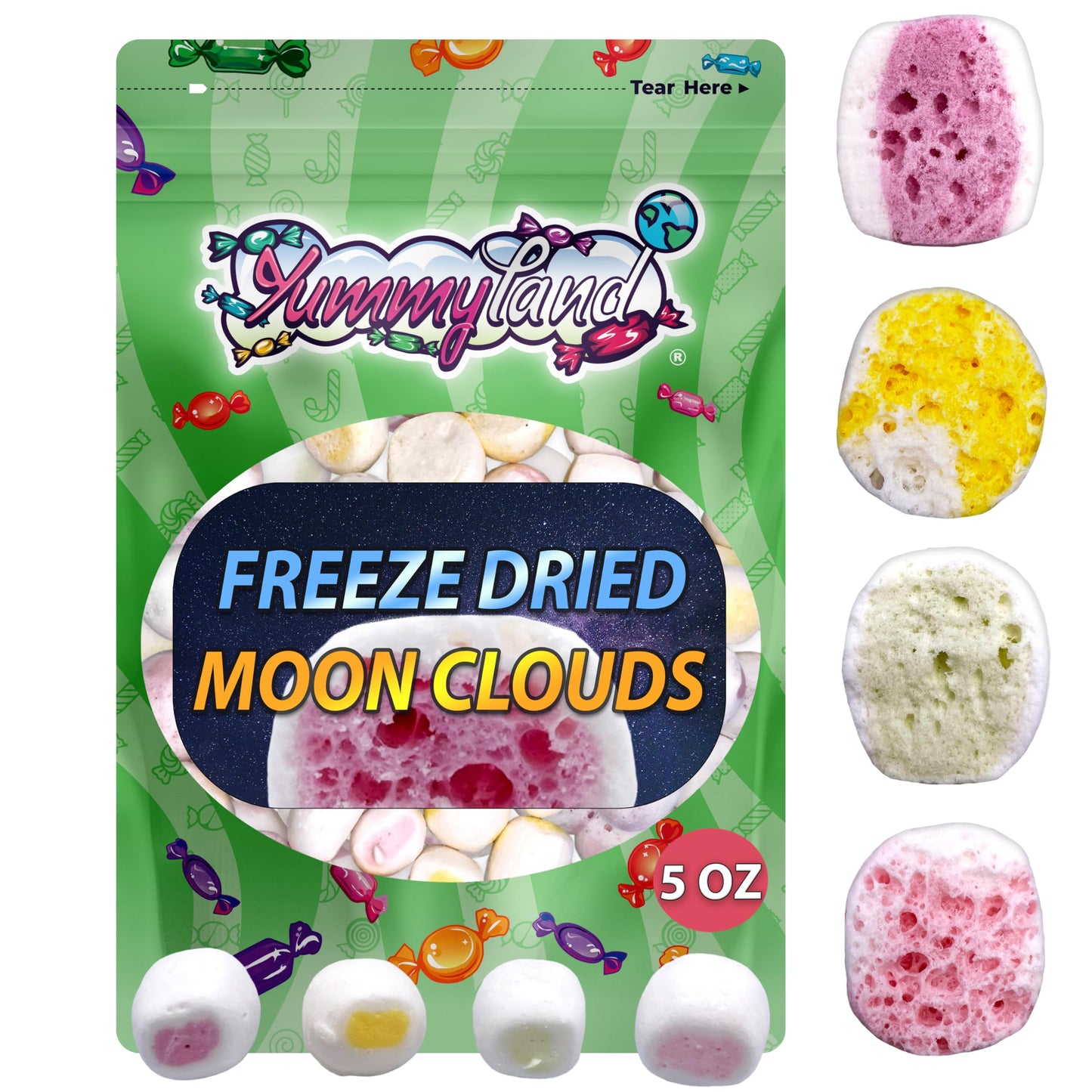 YUMMYLAND Freeze Dried Candy Moon Clouds - Original Fruit Flavors, 5 OZ