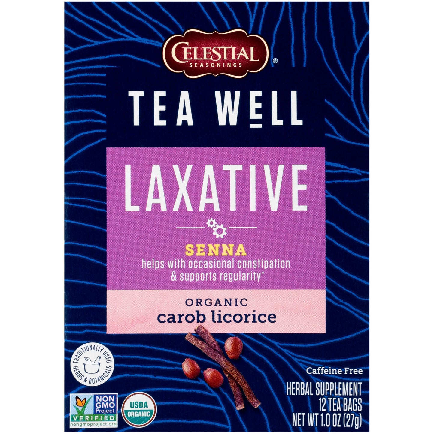 Celestial Seasonings Teawell Herbal Tea, Laxative, Organic Carob Licorice, 12 Count