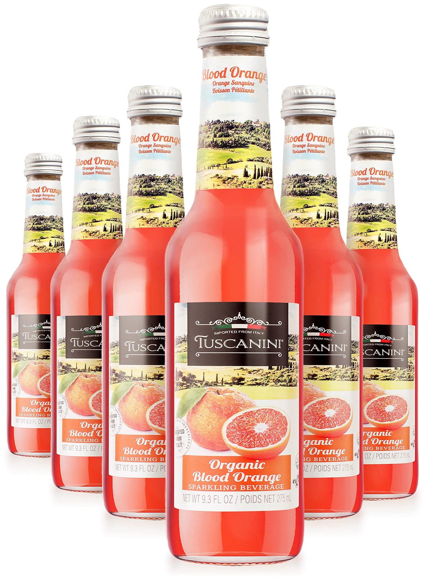 Tuscanini Organic Blood Orange Soda, 6 Pack, 16% Real Juice, No Artificial Flavors, 9.3 Fl Oz Each
