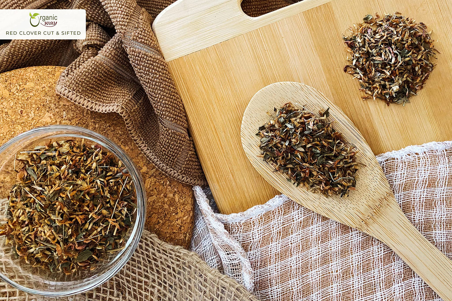 Organic Way Red Clover Flower Cut & Sifted (Trifolium Pratense) - Herbal Tea | European Wild-Harvest | Organic & Kosher Certifie