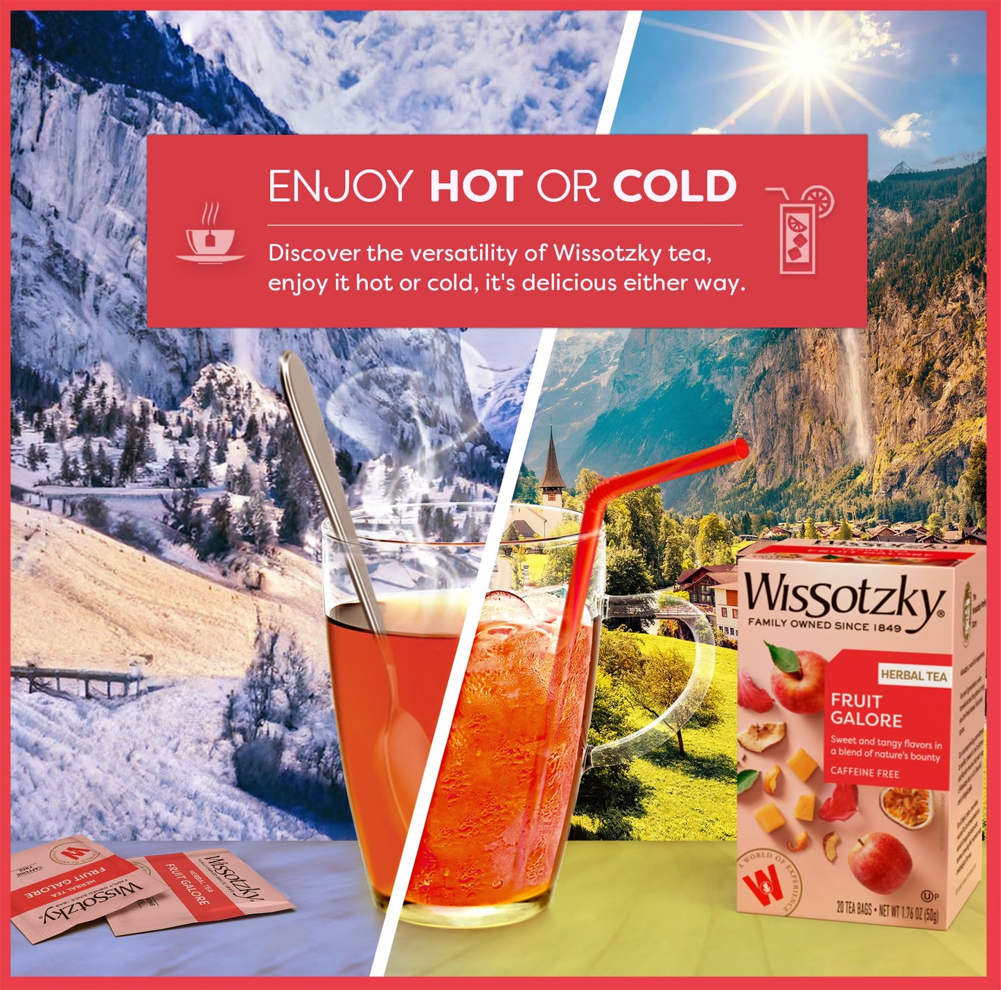 Wissotzky Fruit Galore Herbal Tea, Caffeine Free, 20 Tea Bags, Antioxidant Rich, Pink