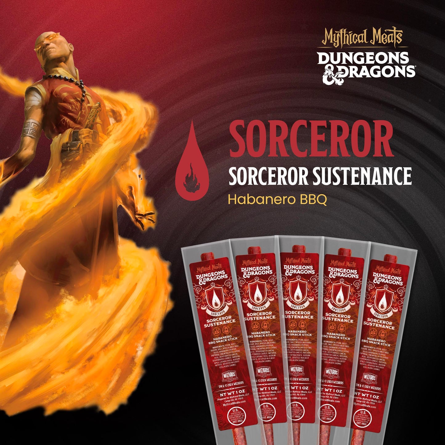 Mythical Meats Sorcerer Sustenance Jerky Sticks - Habanero BBQ, Gluten Free, 12 Count