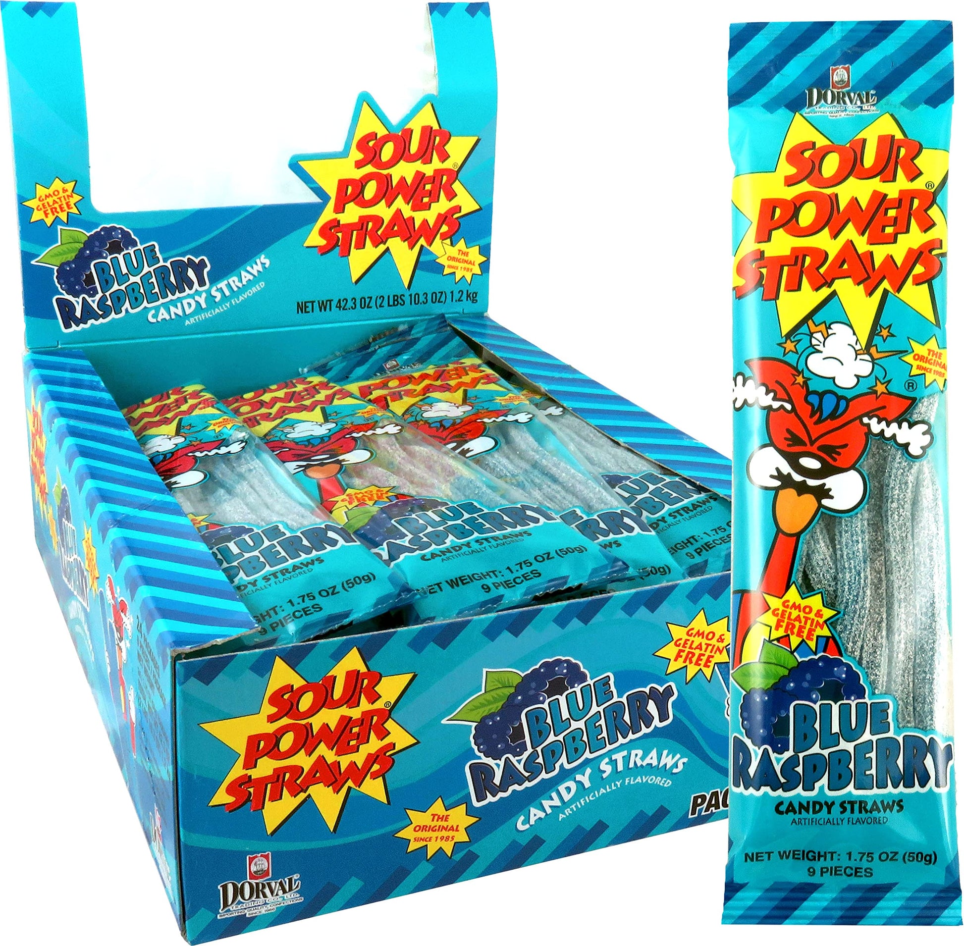 Sour Power Candy Straws, Blue Raspberry, 24-Count, 1.75 Ounce (Pack Of 24) (1)