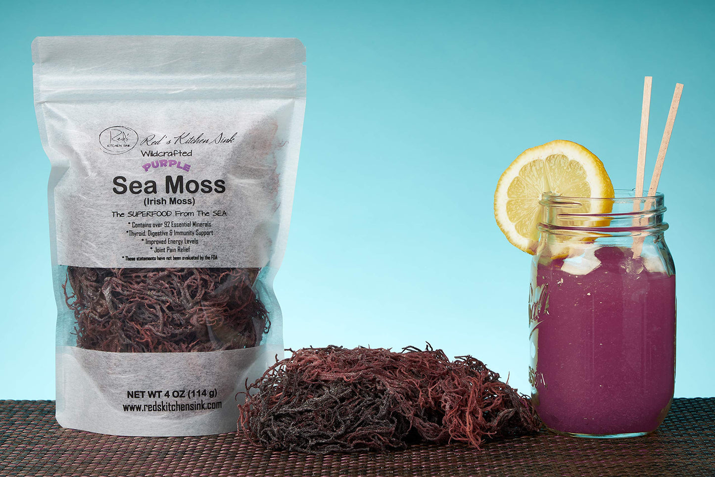 Reds Kitchen Sink Purple Sea Moss - Wildcrafted from St. Lucia | 16oz Makes ~200oz Sea Moss Gel | 100% Natural & Raw | Supports