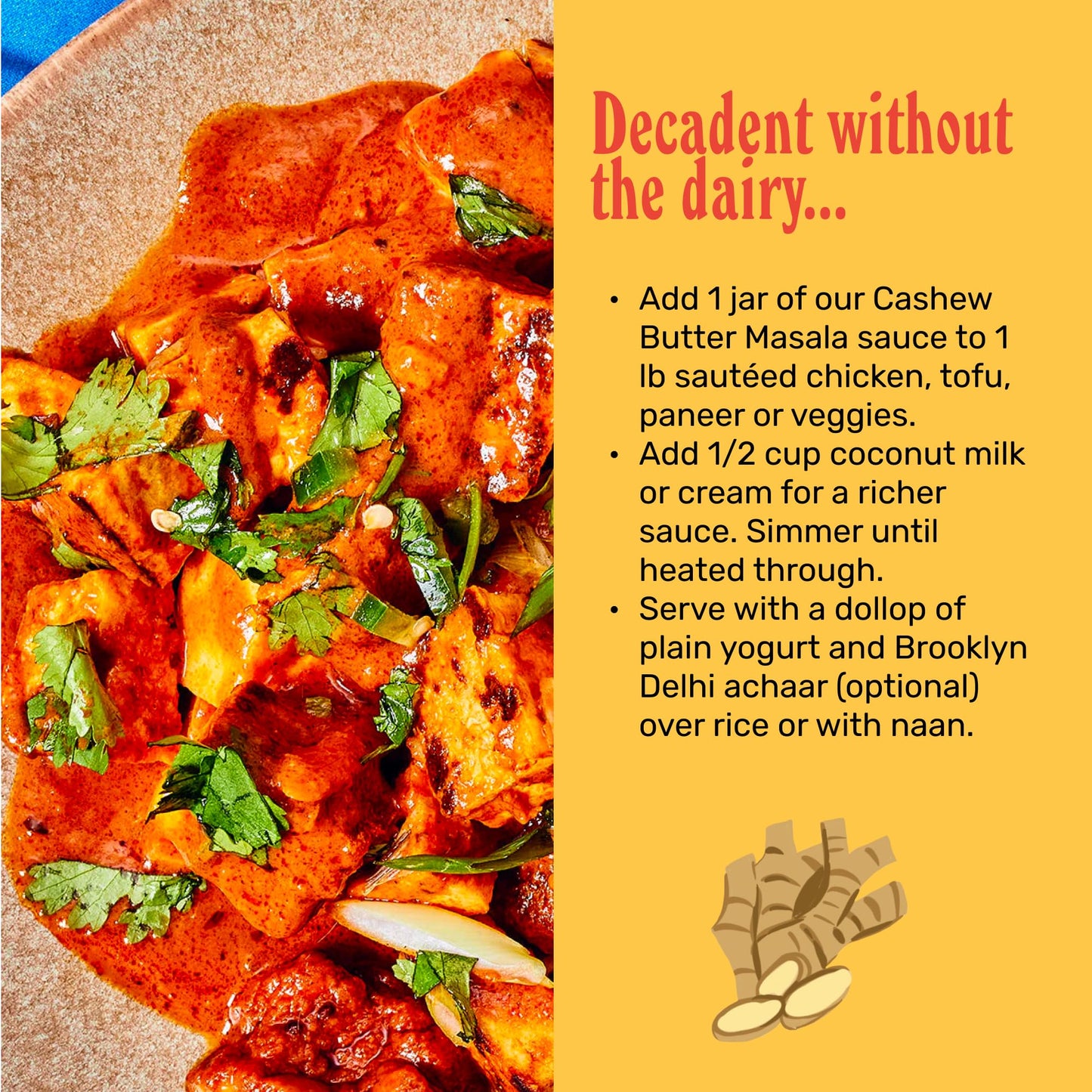 Brooklyn Delhi Golden Coconut Curry - Indian Simmer Sauce with Turmeric  Ginger  Lemon  & Coriander - 12 Ounces - Mild Enough for a kid  Flavorful Enough for a Foodie - Vegan - No Artificial Additives (1 Pack  Butter Chicken)