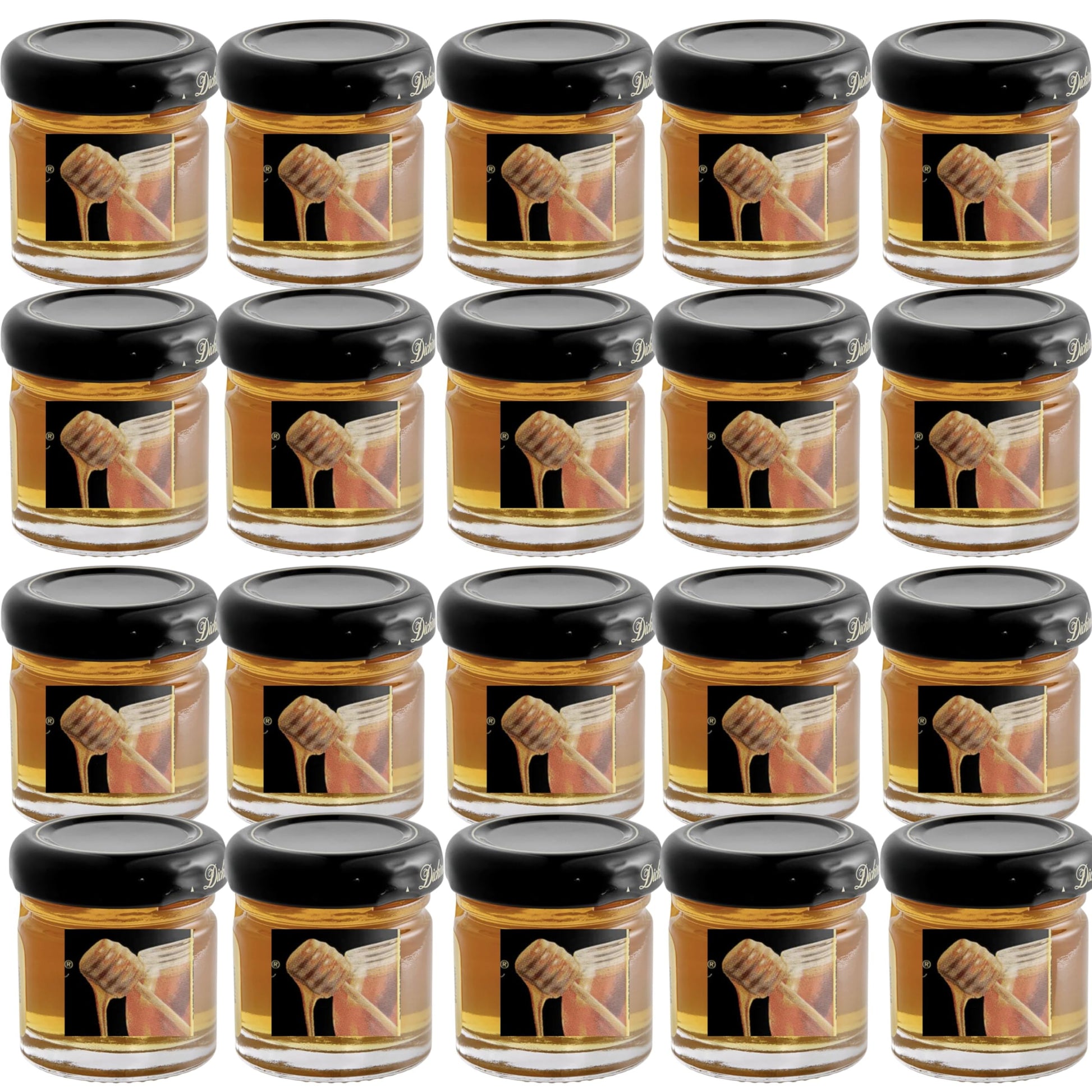 Movelo Pure Honey Mini Jars, 1.1 oz Each, Pack of 16, 100% Natural Honey, Ideal for Tea, Breakfast, Travel, Restaurants, Gift Baskets