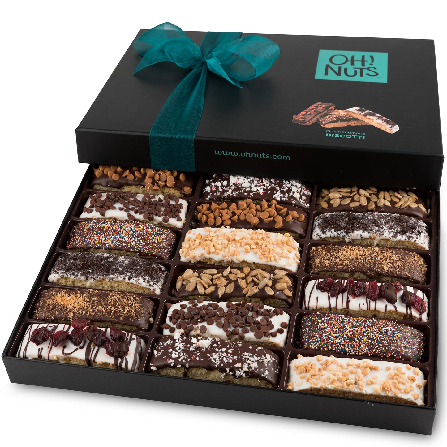 Oh! Nuts Gourmet Biscotti Gift Basket - 18 Piece Assortment - Chocolate Covered Cookies - Perfect for Holidays, Birthdays, and Corporate Gifts