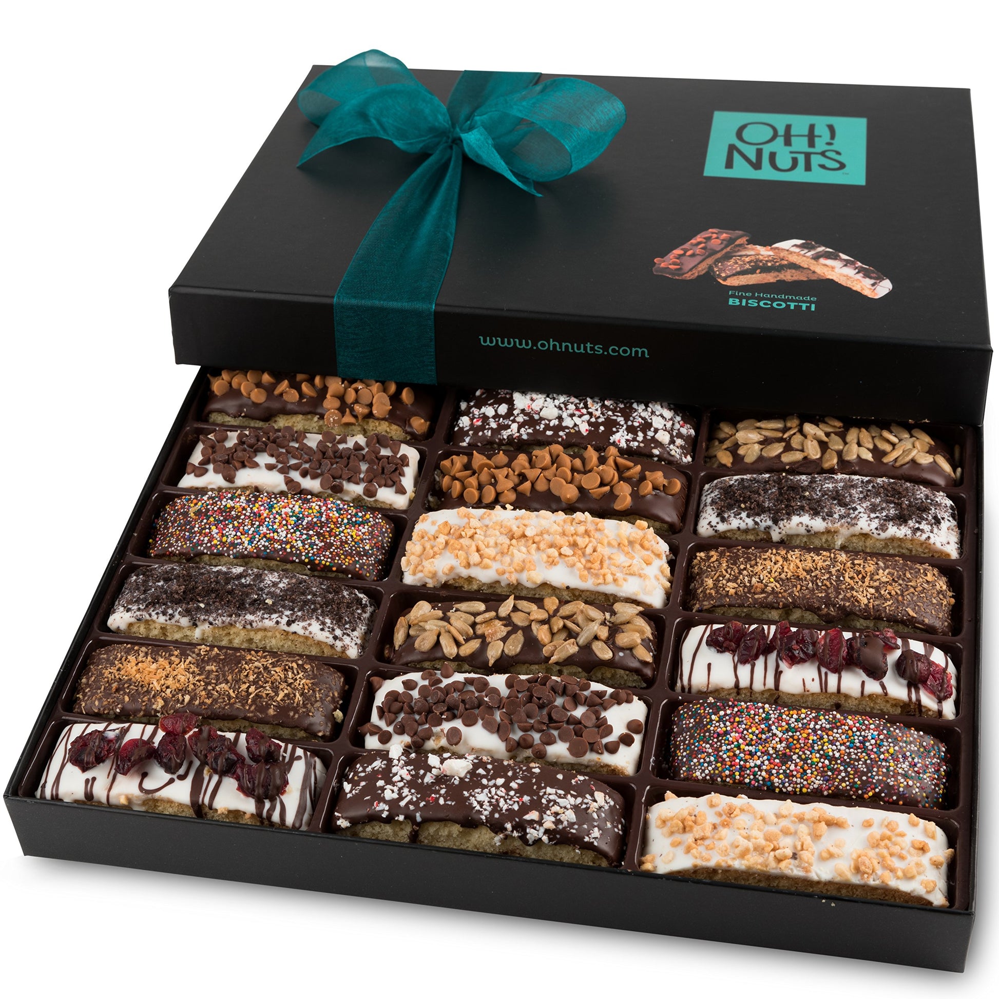 Oh! Nuts Gourmet Biscotti Gift Basket - 18 Piece Assortment - Chocolate Covered Cookies - Perfect for Holidays, Birthdays, and Corporate Gifts