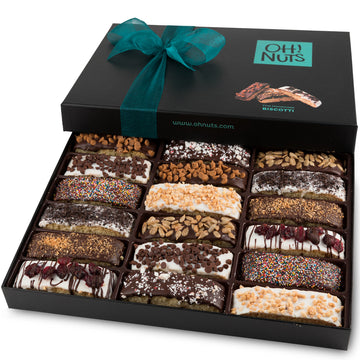 Oh! Nuts Gourmet Biscotti Gift Basket - 18 Piece Assortment - Chocolate Covered Cookies - Perfect for Holidays, Birthdays, and Corporate Gifts