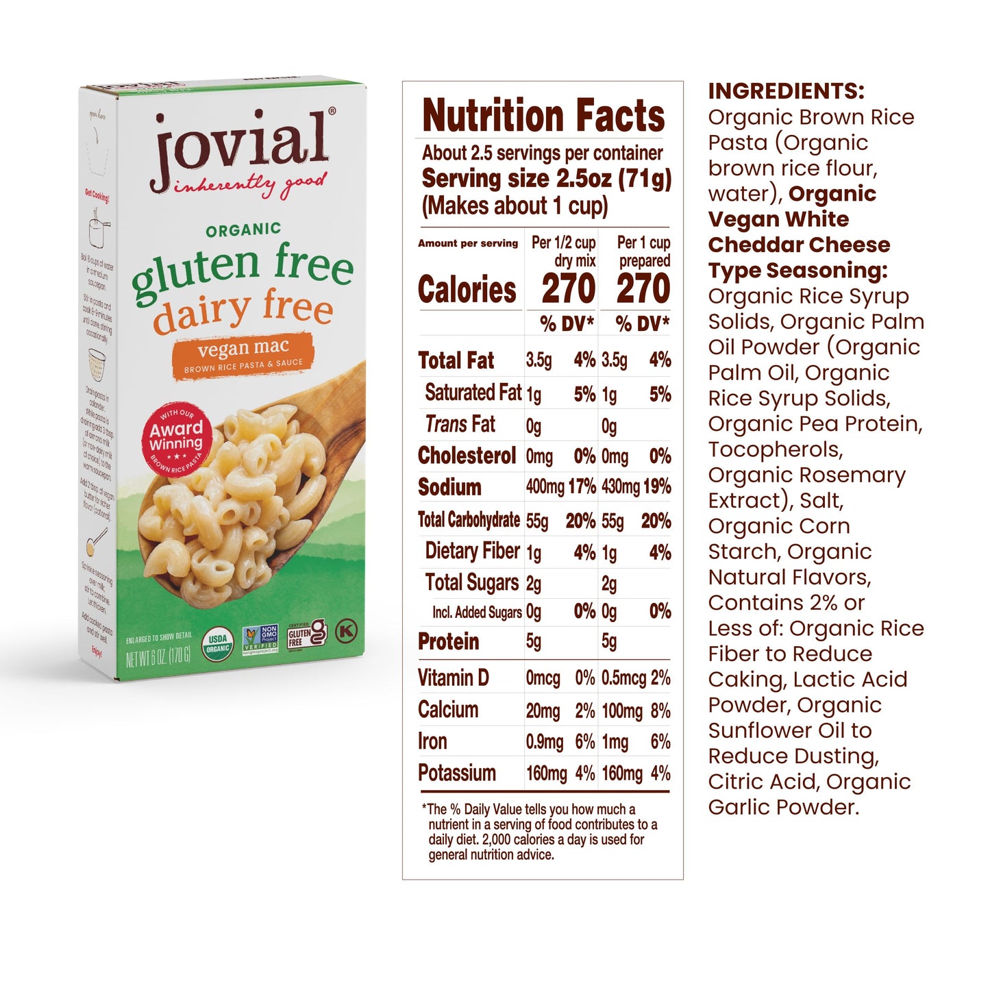 Jovial Organic Gluten Free Mac And Cheese Variety Pack (White Cheddar, Vegan Mac) - Whole Grain And Organic Pasta, White Cheddar Macaroni And Cheese, Award Winning Taste, Made In Italy - 6 Oz, 6 Pack
