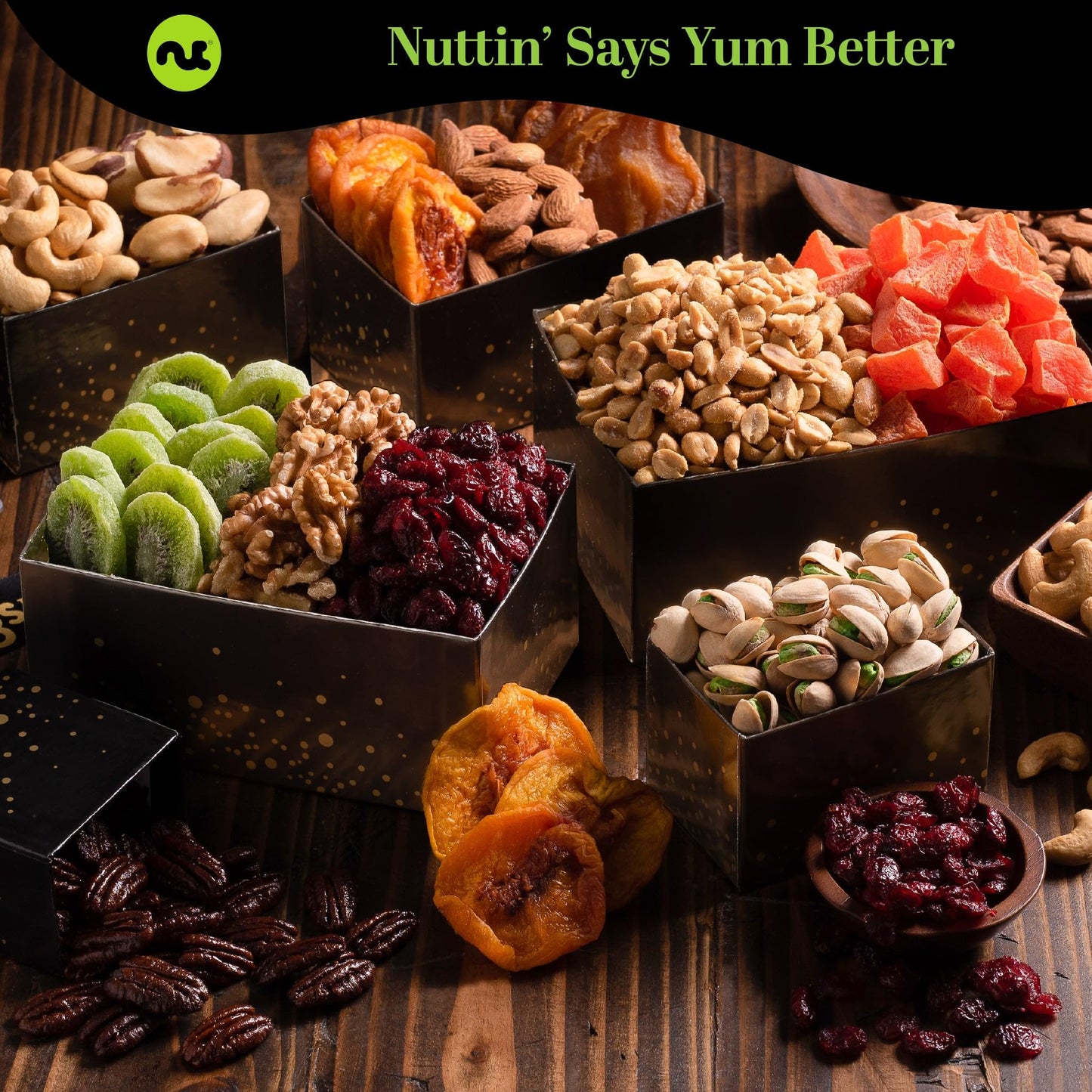 Nut Cravings Gourmet Collection - Get Well Soon Dried Fruit & Nuts Tower Gift Basket With Get Well Soon Ribbon (12 Assortments)