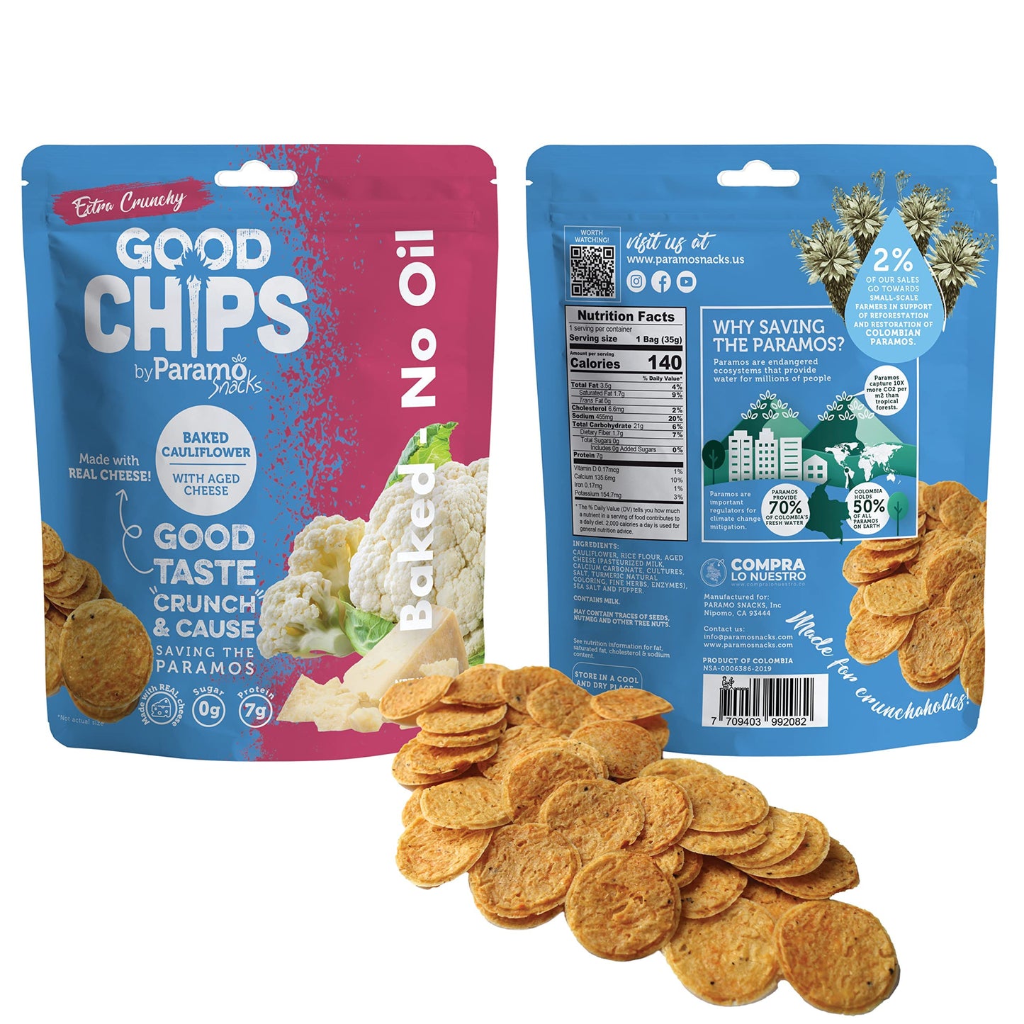Good Chips Cauliflower Aged Cheese - Baked, No Oil - High Protein, Guilt Free Healthy Snacks - 1.23 Oz, Pack Of 6