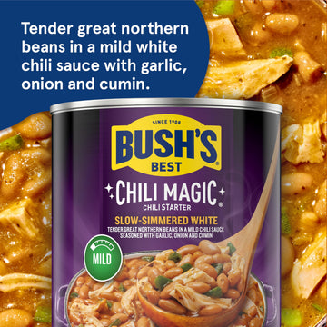 Bush'S Best Canned Slow-Simmered White Chili Magic Starter (Pack Of 12), Source Of Plant Based Protein And Fiber, Low Fat, Glute