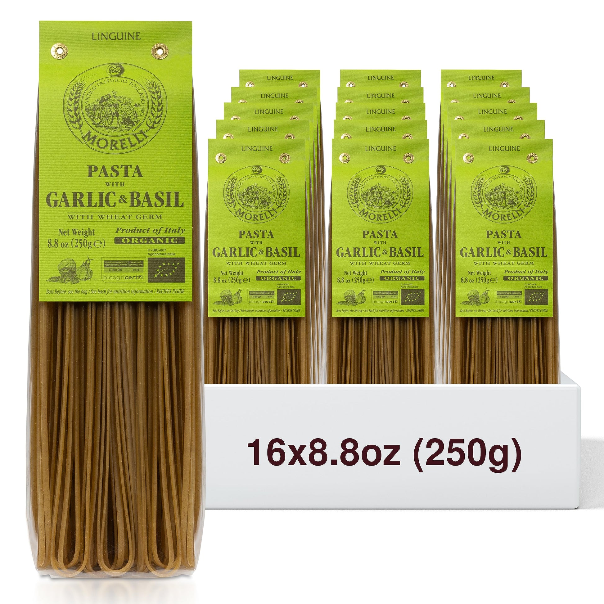 Morelli Italian Pasta Organic Garlic And Basil Linguine - Gourmet Pasta Handmade In Small Batches - Durum Wheat Semolina, Al Den