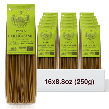 Morelli Italian Pasta Organic Garlic And Basil Linguine - Gourmet Pasta Handmade In Small Batches - Durum Wheat Semolina, Al Den