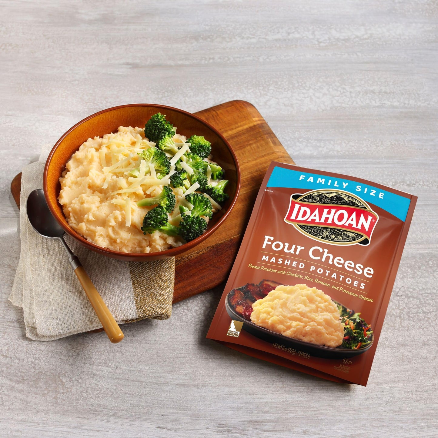 Idahoan Four Cheese Mashed Potatoes Family Size, 8 oz Pouch (Pack of 8)