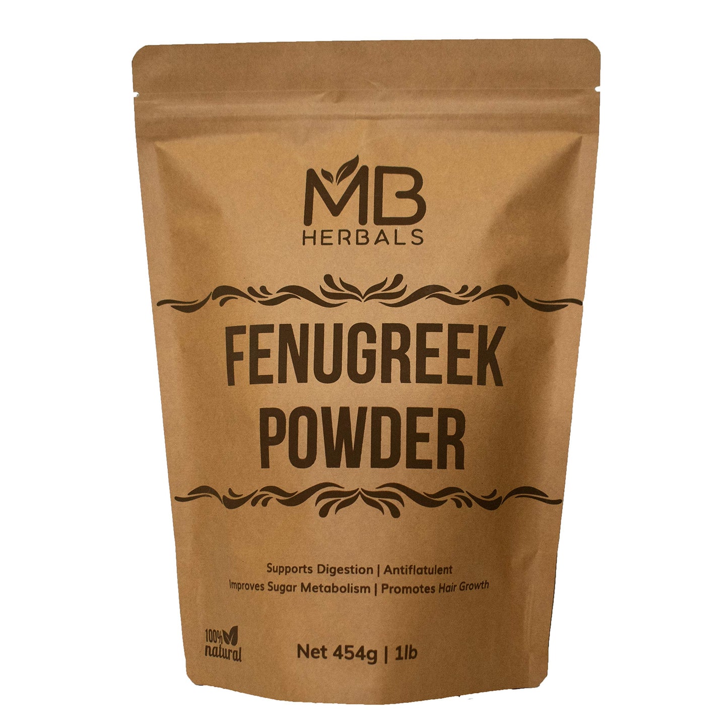 Mb Herbals Fenugreek Seeds Powder 1 Pound | 16 Oz / 454 Gram | Organically Grown Fenugreek | Trigonella Foenum-Graecum Sd. | Met