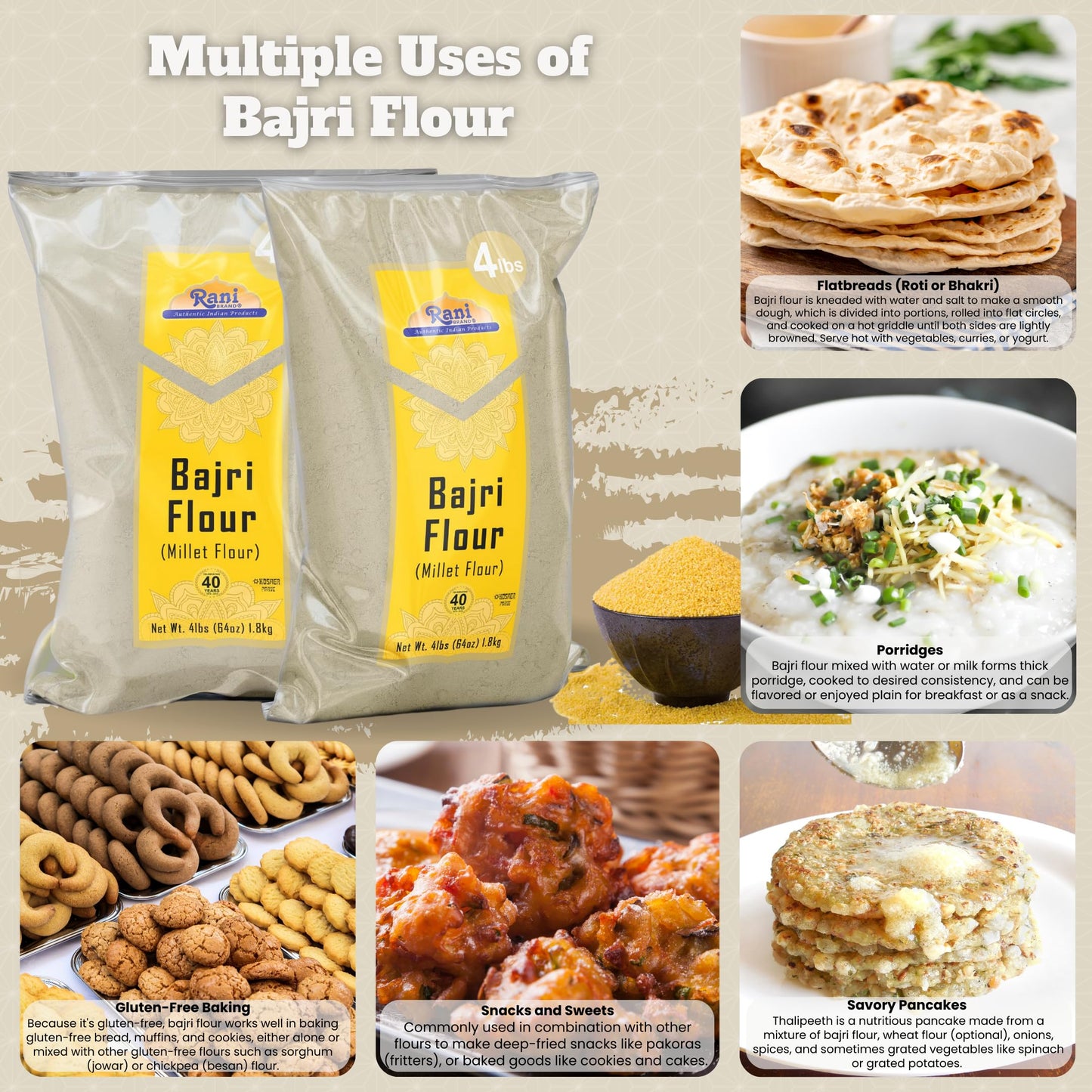 Rani Bajri Flour (Pearl Millet) 64Oz (4Lbs) 1.81Kg Bulk ~ All Natural | Vegan | Gluten Friendly | Non-Gmo | Kosher | Indian Origin