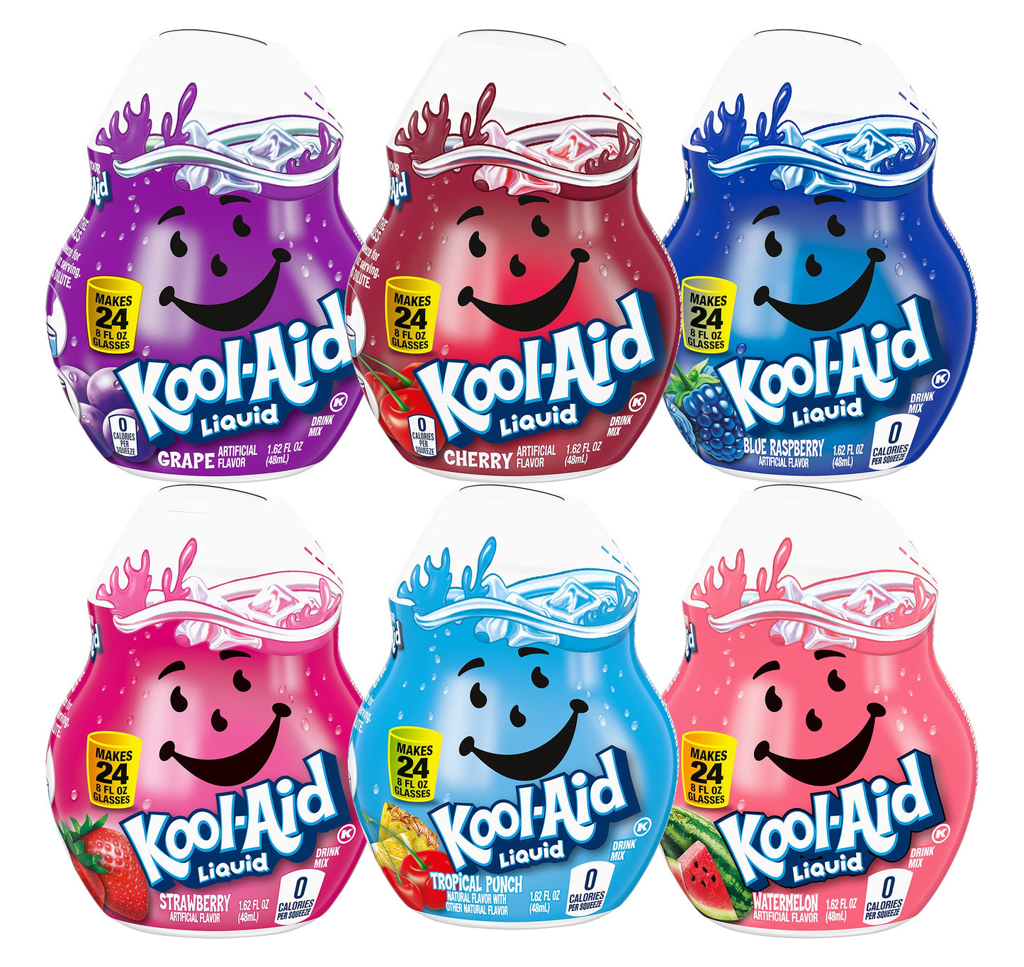 Kool-Aid Liquid Drink Mix Variety Pack, 1 Watermelon, 1 Blue Raspberry, 1 Strawberry, 1 Grape, 1 Cherry, 1 Tropical Punch, 6 CT 