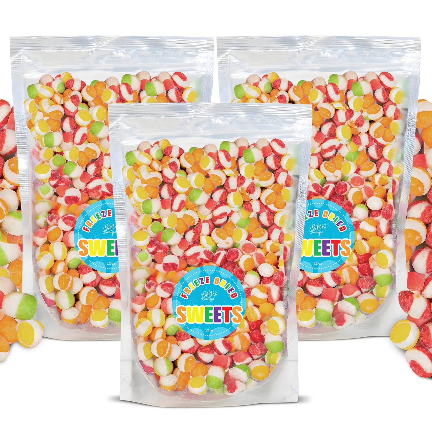 Freeze Dried Candy Gourmet Crunch Candies 36oz 3 of 12 oz Bag Pouch Assorted Cherry Strawberry Lemon Lime Orange Original Rainbo