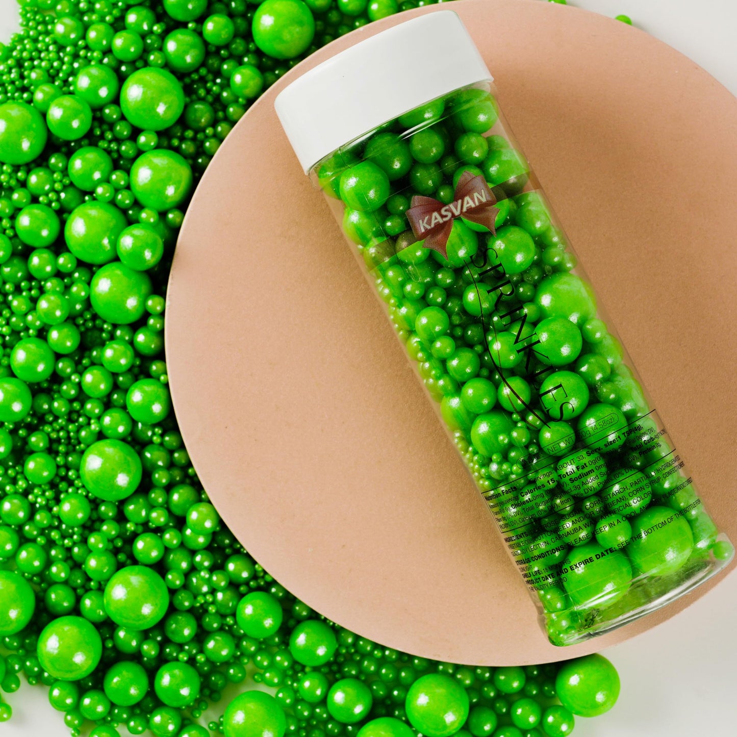 Kasvan Christmas Green Pearl Sugar Sprinkles - Edible Candy Pearls 130G/4.58 Oz, Mix Size, Baking Cake Decorations, Ice Cream To
