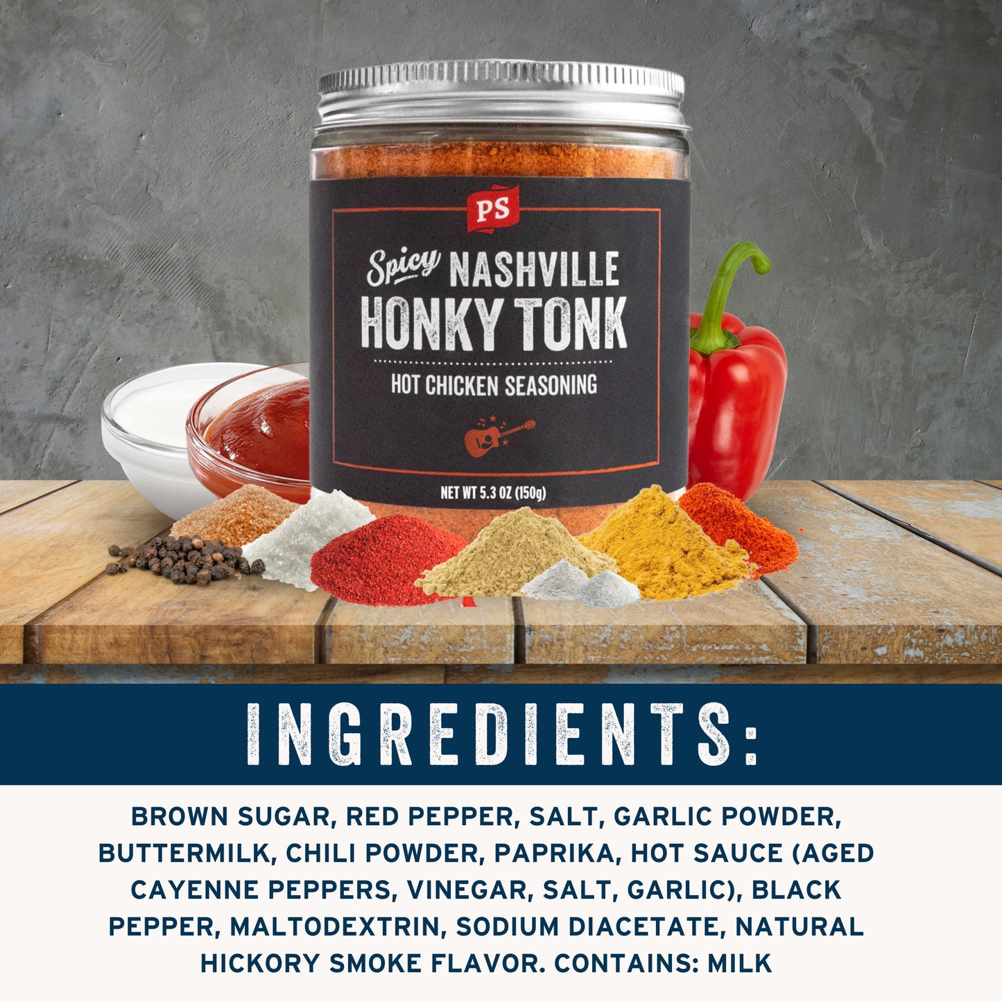 PS Seasoning Honky Tonk Nashville Hot Chicken Seasoning - Spicy BBQ Rub for Poultry, 5.3 Ounce Pack